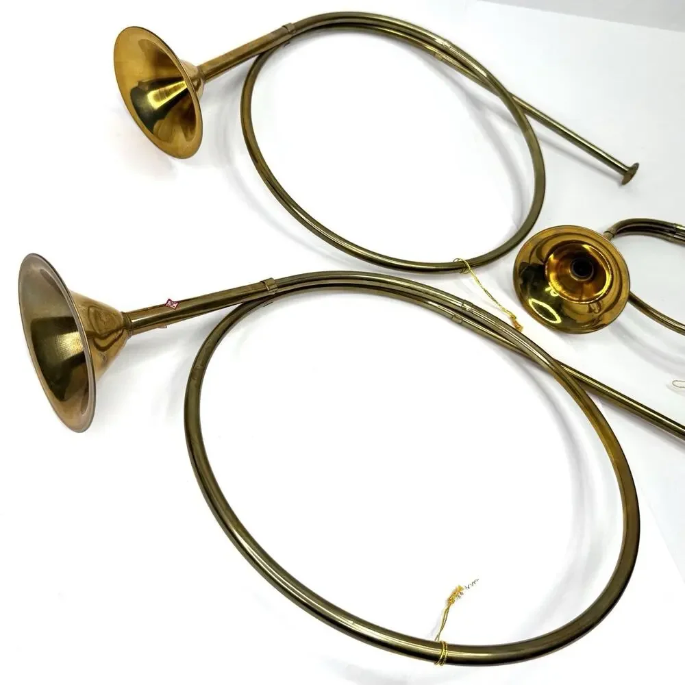 Set of 3 Vintage Brass French Horns Bugles Christmas Wall Decor 19x11” 12x7”